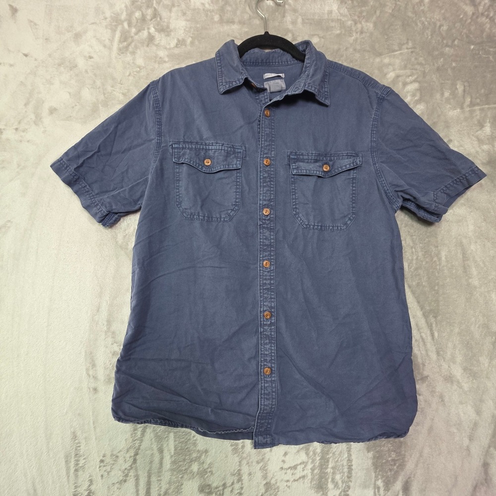 Old Navy Mens Short Sleeve Button Down Shirt Navy Blue Cotton Regular Fit M
